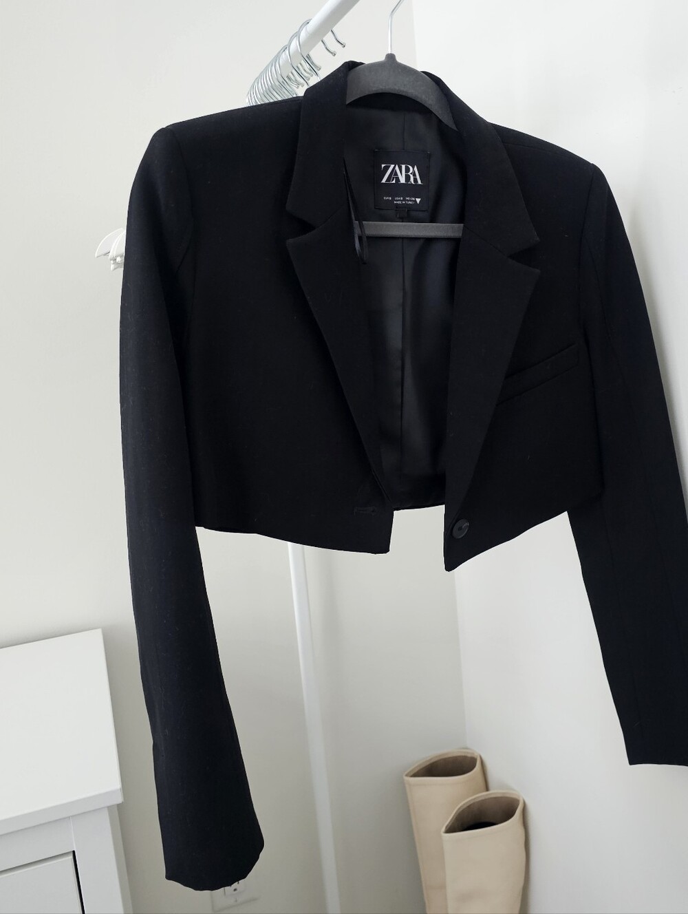Zara Black Cropped Single-Button Blazer